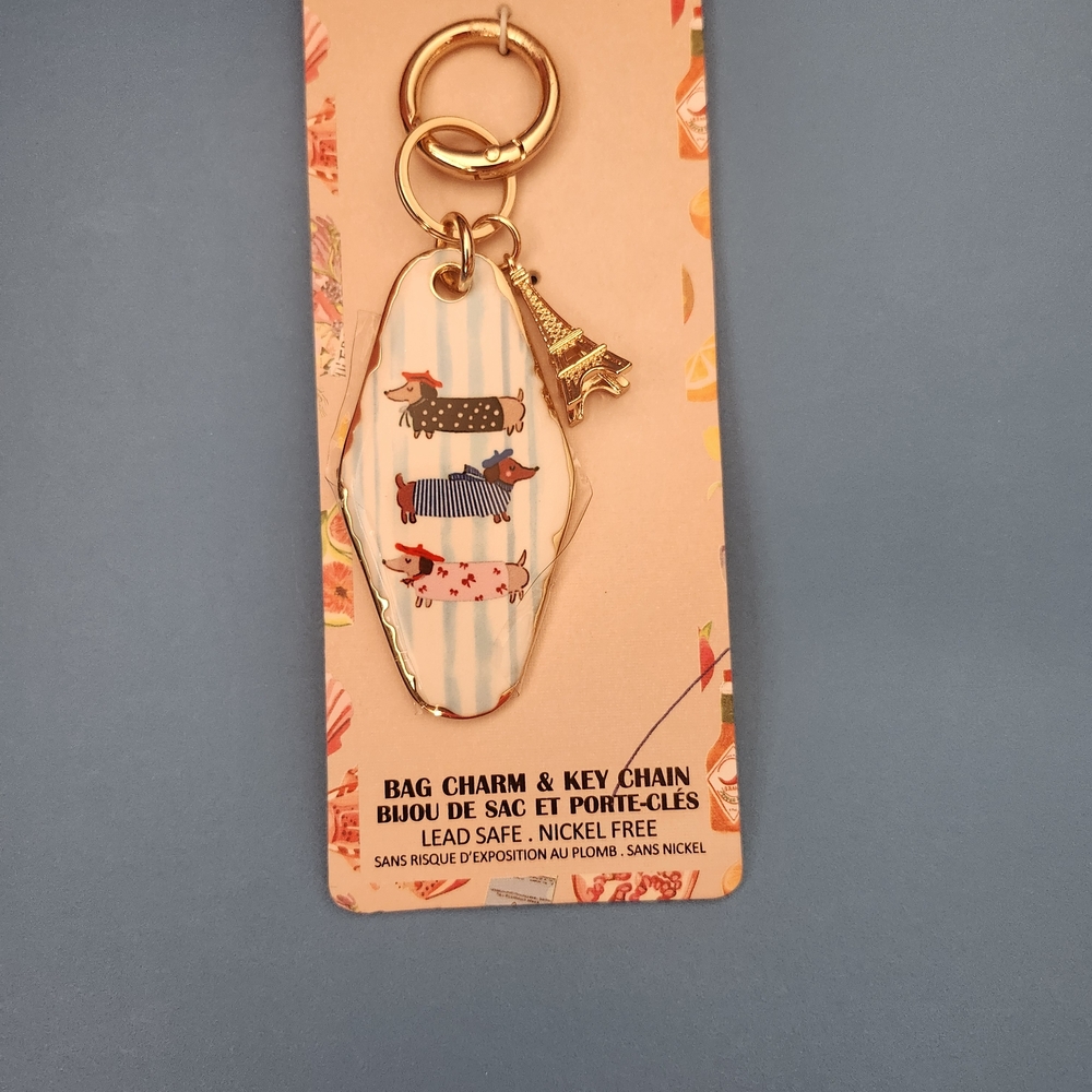 Piper K Eiffel Tower And Pup Bag Charm Keychain New On Card